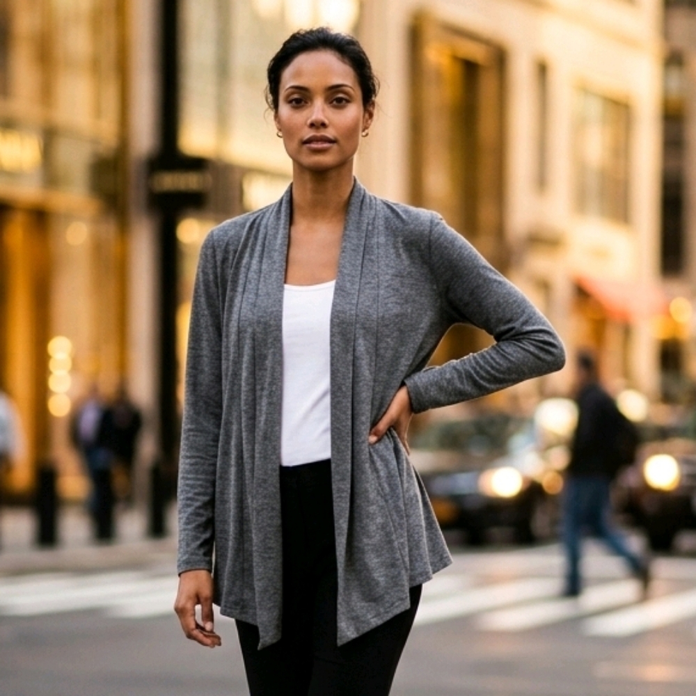 Eddie Bauer Travex Cardigan Heather Gray Open Front Travel Lightweight Drapey S
